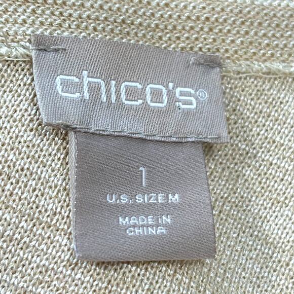 Chico's Wms Med Cream Gold Metallic Embossed Knit Sweater Shimmer - Picture 3 of 8